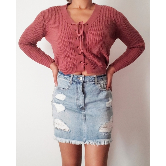 Knit Sweater, Cropped, Marsala/Pink, Size S - Picture 2 of 9